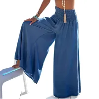 Spring And Summer New Women's High Waist Drawstring Ice Silk Wide-Leg Pants Casual Trousers Solid Color  Style main image 5