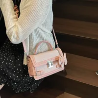 Elegant Twist Lock Shoulder Bag Fashion Casual Ladies Square Flower Pattern Artificial Leather Handbag Street Style Four Seasons Applicable sku image 3