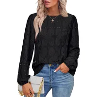 Casual Lace Hollow Out Long Sleeve Women's Shirt Loose Design Spring And Summer New  Style Solid Color Polyester sku image 10