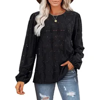 Casual Lace Hollow Out Long Sleeve Women's Shirt Loose Design Spring And Summer New  Style Solid Color Polyester main image 2