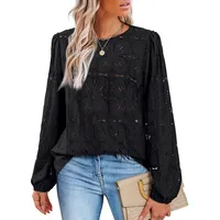 Casual Lace Hollow Out Long Sleeve Women's Shirt Loose Design Spring And Summer New  Style Solid Color Polyester main image 3