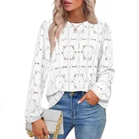 Casual Lace Hollow Out Long Sleeve Women's Shirt Loose Design Spring And Summer New  Style Solid Color Polyester main image 4