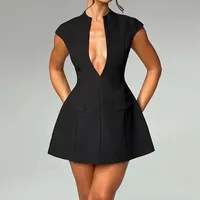 Elegant Sexy Street Style Solid Color Suit Mini Skirt Dress Fashion Fashion Short Sleeve Midi Dress Commuter Friendly A- Line Skirt main image 1