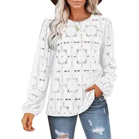 Casual Lace Hollow Out Long Sleeve Women's Shirt Loose Design Spring And Summer New  Style Solid Color Polyester main image 5