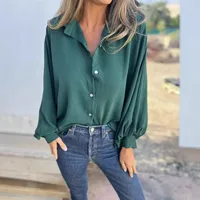 Autumn And Winter Wild Long Sleeve Women's Collar Decorated With Buttons Shirt Top Single Button Closure Regular Sleeve Length Fashion main image 5