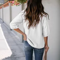 Spring And Summer Ladies' V-neck T-shirt Hollow Out Solid Color Sleeveless Floral Rope Pattern Loose Mid-Length Top main image 3