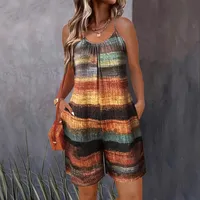 Casual Plus Size Women's Jumpsuit Printed Sleeveless Wide-Leg Pants  Style Loose Waist Five-Point Length Polyester main image 1