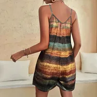 Casual Plus Size Women's Jumpsuit Printed Sleeveless Wide-Leg Pants  Style Loose Waist Five-Point Length Polyester main image 2
