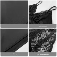 Sexy Black Lace Women's Nightdress Summer Thin Ice Silk Sling V-neck Skirt Home Wear Breathable Casual Pajamas main image 4
