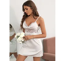 Sexy Black Lace Women's Nightdress Summer Thin Ice Silk Sling V-neck Skirt Home Wear Breathable Casual Pajamas sku image 7
