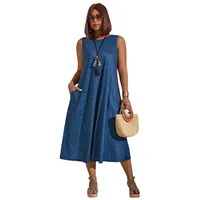 Elegant Commuter Style Plus Size Women's Dress Round Neck Pocket Sleeveless Solid Color Ankle-Length Polyester Umbrella Skirt main image 5