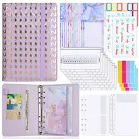 Creative Leather Ring Loose Leaf Notebook Suitable For Financial Planner Accounting Notebook Pink XINGX Marble Design With Storage And Stickers sku image 8