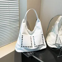 Large Size Retro Oil Leather Rivet Decorated Tote Bag Women's Single Shoulder Bag Casual Pure Color Dumpling Shape Street Style sku image 1