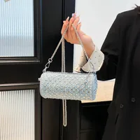 Casual Denim Color Block Shoulder Bag Women's Crossbody Handbag Fashion Studs Chain Strap Street Style Pure Color Handbag main image 4