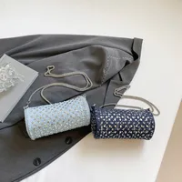 Casual Denim Color Block Shoulder Bag Women's Crossbody Handbag Fashion Studs Chain Strap Street Style Pure Color Handbag main image 1