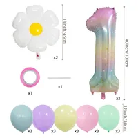 40 "Gradient Rainbow XINGX Number Aluminum Foil Daisy Theme Balloon Set Suitable For Birthday Party Decorations And Celebrations main image 2