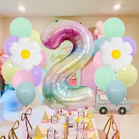40 "Gradient Rainbow XINGX Number Aluminum Foil Daisy Theme Balloon Set Suitable For Birthday Party Decorations And Celebrations main image 4