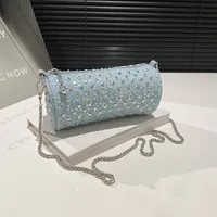 Casual Denim Color Block Shoulder Bag Women's Crossbody Handbag Fashion Studs Chain Strap Street Style Pure Color Handbag sku image 2