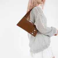 Street Style Square Artificial Leather Shoulder Bag For Women With Zipper Closure Underarm Decorative Rivets Single Strap main image 4