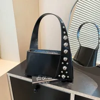Street Style Square Artificial Leather Shoulder Bag For Women With Zipper Closure Underarm Decorative Rivets Single Strap sku image 2