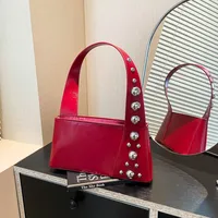 Street Style Square Artificial Leather Shoulder Bag For Women With Zipper Closure Underarm Decorative Rivets Single Strap sku image 3