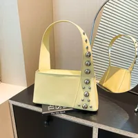 Street Style Square Artificial Leather Shoulder Bag For Women With Zipper Closure Underarm Decorative Rivets Single Strap sku image 4