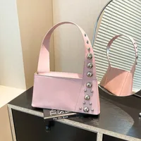 Street Style Square Artificial Leather Shoulder Bag For Women With Zipper Closure Underarm Decorative Rivets Single Strap sku image 5
