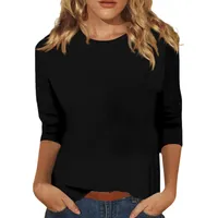Solid Color Round Neck 3/4 Sleeves T-shirt Gothic Style Street Fashion Autumn And Winter Women's Tops European Fashion Tops main image 5