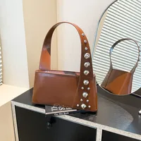 Street Style Square Artificial Leather Shoulder Bag For Women With Zipper Closure Underarm Decorative Rivets Single Strap sku image 6