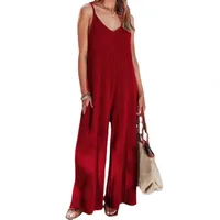 Summer  Women's One-Piece Suit Backless Solid Color Sexy European Trousers Casual Loose Cotton Fabric main image 5