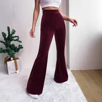 Slim High Waist Stretch Velvet Plaid Bell-Bottom Pants Casual Trousers Fashion New  Style main image 1