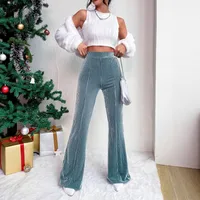 Slim High Waist Stretch Velvet Plaid Bell-Bottom Pants Casual Trousers Fashion New  Style main image 2