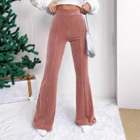 Slim High Waist Stretch Velvet Plaid Bell-Bottom Pants Casual Trousers Fashion New  Style main image 3