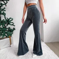 Slim High Waist Stretch Velvet Plaid Bell-Bottom Pants Casual Trousers Fashion New  Style main image 4