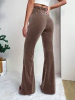 Slim High Waist Stretch Velvet Plaid Bell-Bottom Pants Casual Trousers Fashion New  Style sku image 8