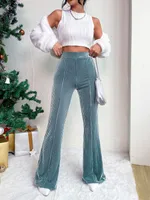 Slim High Waist Stretch Velvet Plaid Bell-Bottom Pants Casual Trousers Fashion New  Style sku image 12