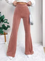 Slim High Waist Stretch Velvet Plaid Bell-Bottom Pants Casual Trousers Fashion New  Style sku image 14