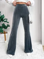 Slim High Waist Stretch Velvet Plaid Bell-Bottom Pants Casual Trousers Fashion New  Style sku image 20