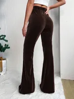 Slim High Waist Stretch Velvet Plaid Bell-Bottom Pants Casual Trousers Fashion New  Style sku image 22
