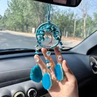 Luxury Crystal Agate Slice Hand-Woven Car Rearview Mirror Decoration Hanging Ornament Suitable For Vehicles Elegant Aesthetic Crafts main image 1