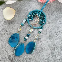 Luxury Crystal Agate Slice Hand-Woven Car Rearview Mirror Decoration Hanging Ornament Suitable For Vehicles Elegant Aesthetic Crafts main image 3