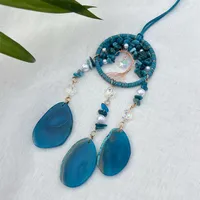 Luxury Crystal Agate Slice Hand-Woven Car Rearview Mirror Decoration Hanging Ornament Suitable For Vehicles Elegant Aesthetic Crafts sku image 1