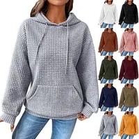 Women's Long Sleeve Solid Color Hoodie Autumn And Winter European Style Fashion Casual Set Small Plaid Pattern With Pockets main image 1