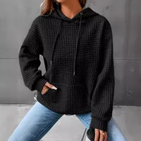 Women's Long Sleeve Solid Color Hoodie Autumn And Winter European Style Fashion Casual Set Small Plaid Pattern With Pockets main image 3