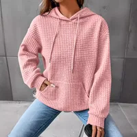 Women's Long Sleeve Solid Color Hoodie Autumn And Winter European Style Fashion Casual Set Small Plaid Pattern With Pockets main image 4