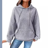 Women's Long Sleeve Solid Color Hoodie Autumn And Winter European Style Fashion Casual Set Small Plaid Pattern With Pockets main image 5