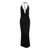 Elegant Black Deep V-neck Backless Dress Sexy Women Clothing Fashion Commuter Urban Style Ankle-Length Skirt main image 5