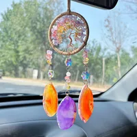 Handmade Crystal Agate Slice Car Pendant Luxurious And Simple Woven Design High-End Texture Bronze Wire Iron Hoop sku image 1