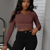 Casual Long-Sleeved Round Neck Knitted Top Short Slim-Fit Belly-Exposed Bottoming Shirt Autumn Winter Cotton Polyester Blend main image 2