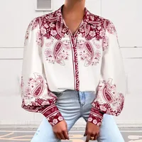 Casual Fashion Women's Long-Sleeved Blouse Collar Printed Top Versatile Spring And Autumn New  Style Polyester Fabric main image 1